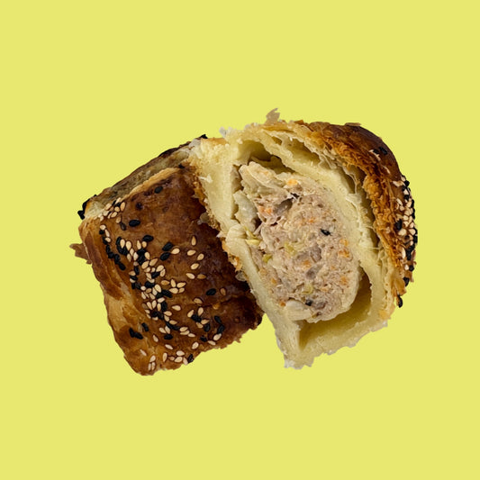Organic Pork Dim Sim Sausage Roll cut open